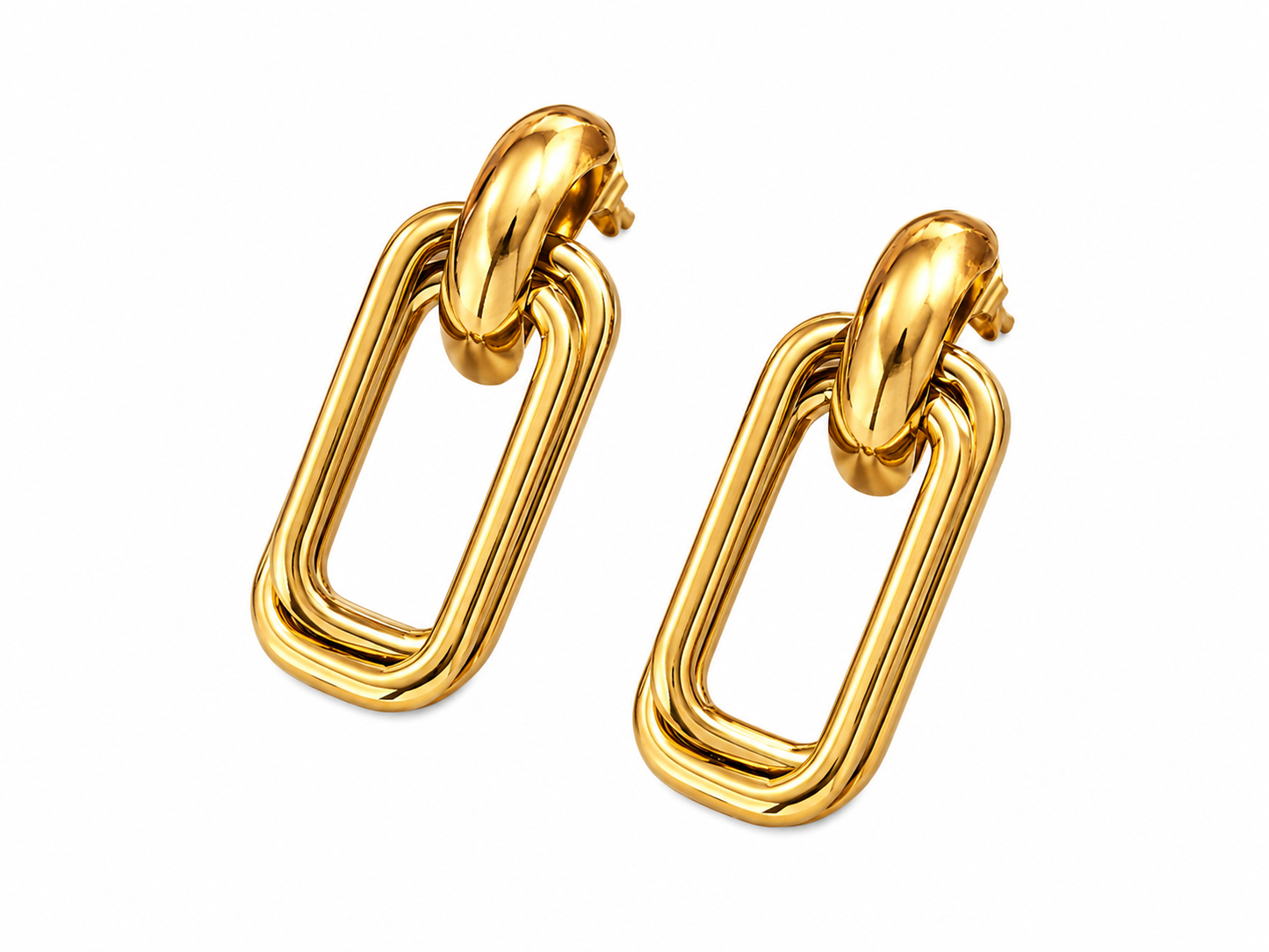 Imani Gold | | Chunky 18K Gold Double Link Drop Earrings | Ambre’ Jewelry