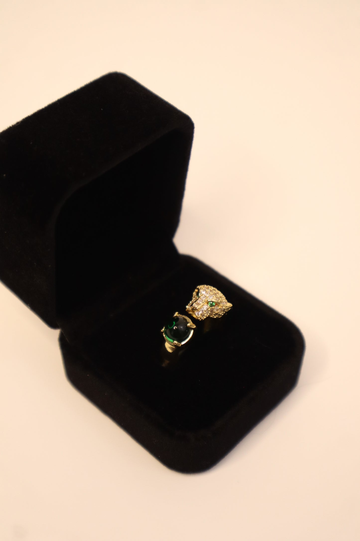 Animal Leopard 24k Gold Statement Ring with Emerald Pearl