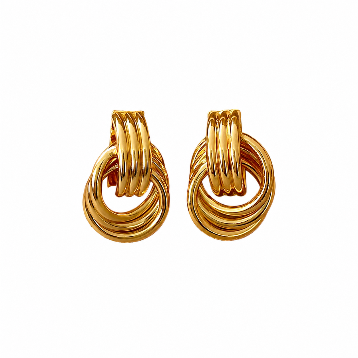 Nia | Chunky Stainless Steel 14k Gold Knot Door Knocker Drop Earrings | Ambre’ Jewelry
