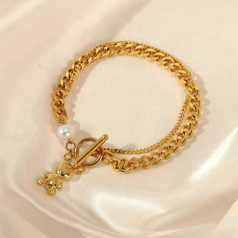 Vintage Teddy Bear Charm Gold Bracelet
