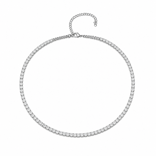 Samara Silver | Bold Silver Large Stone Crystal Tennis Necklace | Ambre’ Jewelry