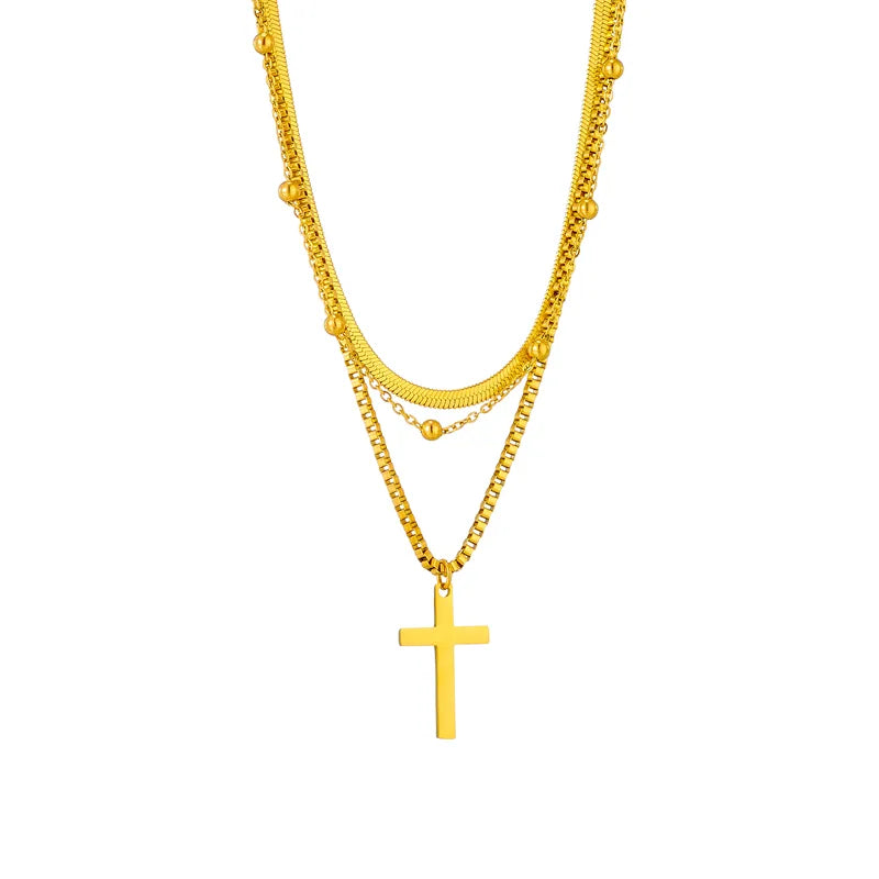 Minimalistic 14k Gold Chain: Cross gold necklace for women 