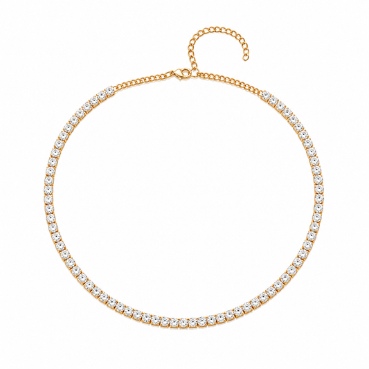 Samara | Bold Gold Large Stone Crystal Tennis Necklace | Ambre’ Jewelry