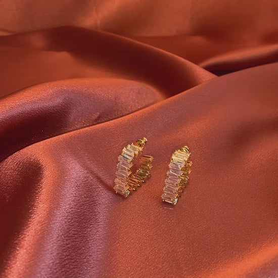 Gold diamond square hoop earrings—versatile everyday jewelry for women, perfect for any occasion.